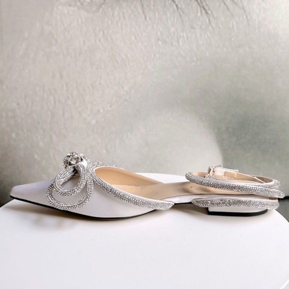 🌺MACH & MACH🌺 Double Bow Satin Flats in White Size: 37.5 - Picture 9 of 17